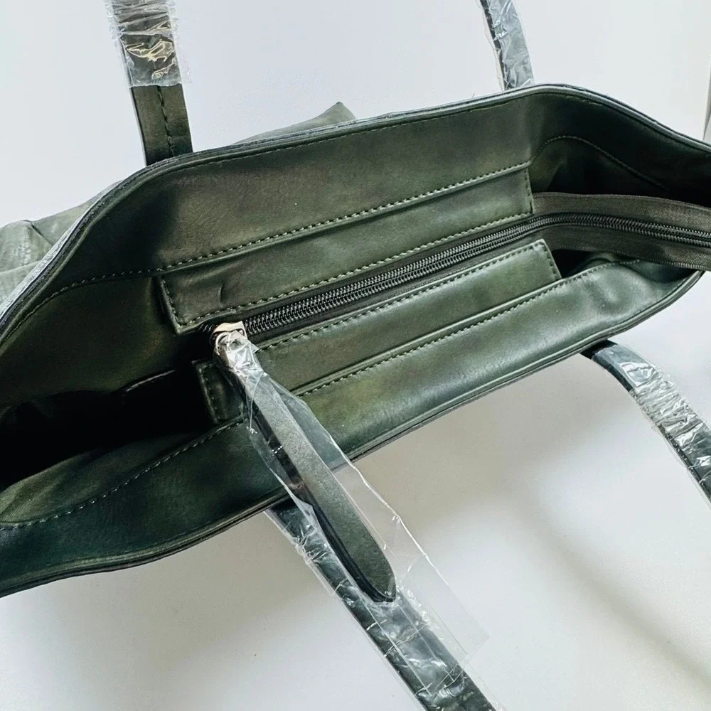 Unique Large Olive Green Distressed Faux Leather Studded Tote Crossbody BOHO